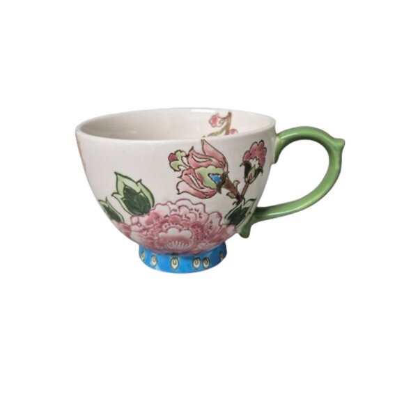 Dutch Wax Handpainted Embossed Footed Floral Coffee Tea Cup Mug - Picture 1 of 10